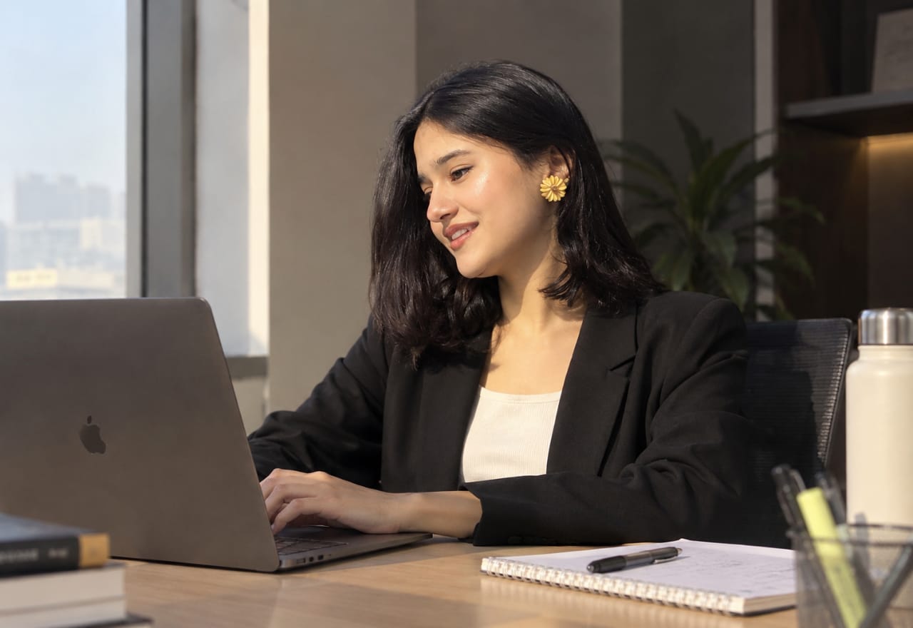 Healthcare virtual assistant working on a laptop